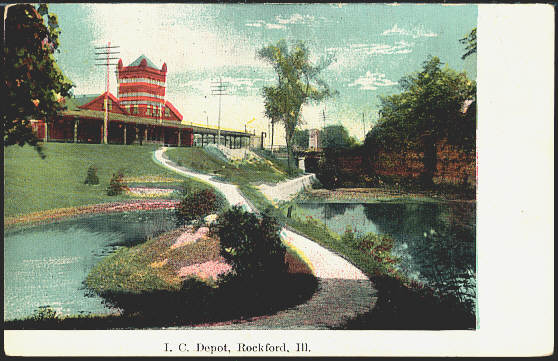 An 1908 postcard looking across the Tinker property at the train station that was torn down many years ago.